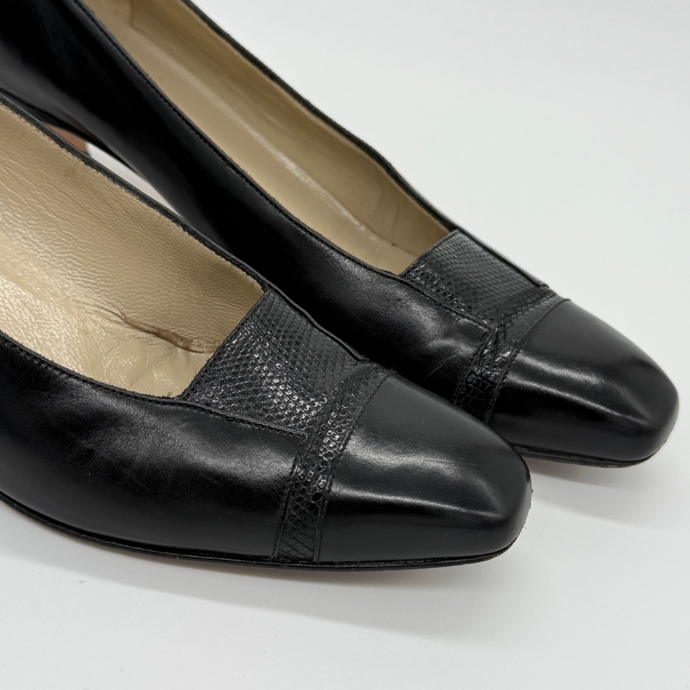 Salvatore Ferragamo Black Leather Low Heel Square Toe Pumps Designer Shoes Sz 6 - Picture 4 of 15